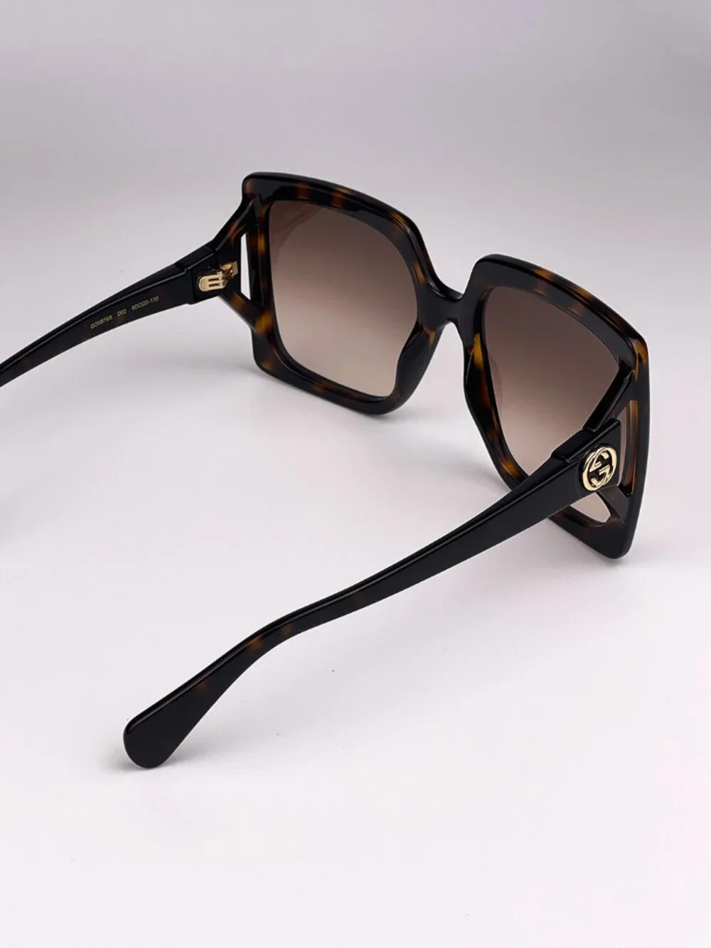 GUCCI GG0876S 002 HAVANA GOLD LOGO OVERSIZED RECTANGLE SUNGLASSES